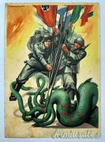 Cartolina fascista originale di propaganda anti-comunista 1942 - firmata d'autore (REGNO D’ITALIA)