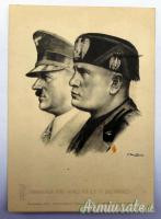 Cartolina fascista propedeutica al Patto d’Acciaio visita Hitler in Italia del 1938 (REGNO D’ITALIA)