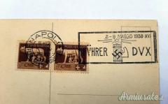 Cartolina fascista propedeutica al Patto d’Acciaio visita Hitler in Italia del 1938 (REGNO D’ITALIA)