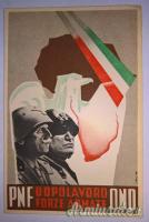 Cartolina fascista PNF OND Dopolavoro FF.AA. Duce Benito Mussolini e Re V.E. III (REGNO D'ITALIA)