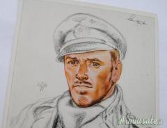 Cartolina tedesca nazista con bozzetto a colori Comandante U-BOOT H. Schultze 1939 (GERMANIA WW2)