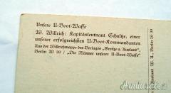 Cartolina tedesca nazista con bozzetto a colori Comandante U-BOOT H. Schultze 1939 (GERMANIA WW2)