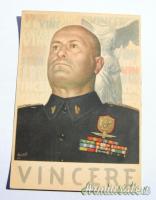 Cartolina fascista di propaganda con DUCE Mussolini e motto 