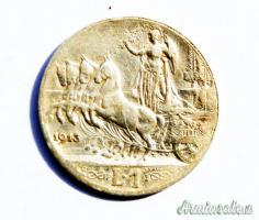 Moneta da 1 Lira RE Vittorio Emanuele III cd. “QUADRIGA VELOCE” in Argento del 1913 (REGNO D'ITALIA)