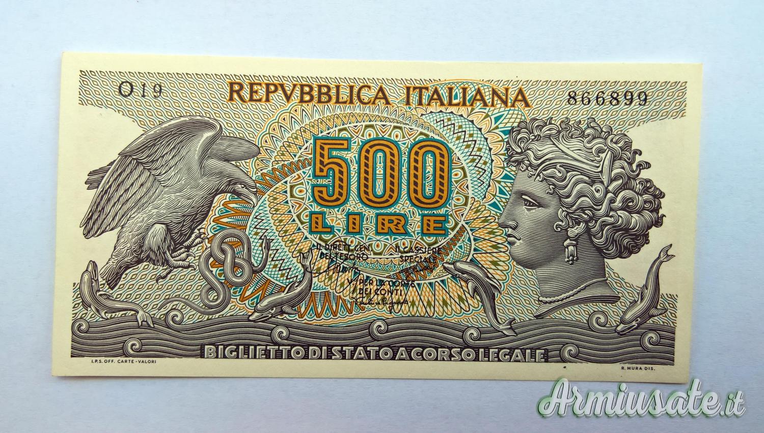 Banconota da 500 LIRE con testa Aretusa – 1’ tipo - 1967 - FDS (REPUBBLICA ITALIANA) Banconota da 500 LIRE con testa Aretusa – 1’ tipo - 1967 - FDS (REPUBBLICA ITALIANA)