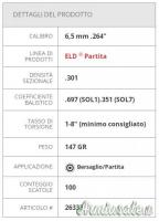 HORNADY ELD MATCH 147 GRANI CALIBRO 6,5” 264”
