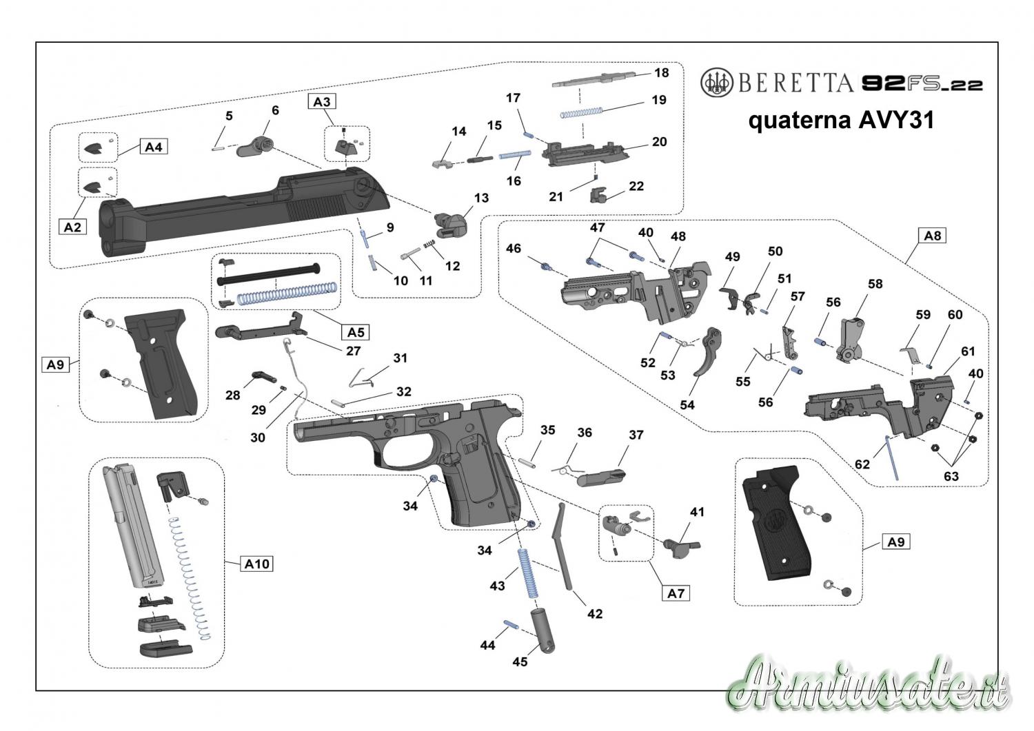 Beretta 92 FS cal. 22lr Set 2 Mirini A2 - A3 - A4 e Tacca di Mira Beretta 92 FS cal. 22lr Set 2 Mirini A2 - A3 - A4 e Tacca di Mira