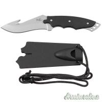 Coltello, lama curva, manico in plastica, fodero