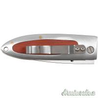 Coltello pieghevole, color argento, intarsio in legno