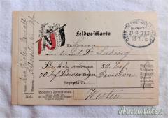 Cartolina soldato prussiano impiegato sul fronte mentre scrive alla propria famiglia (GERMANIA WW1)