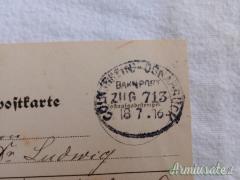 Cartolina soldato prussiano impiegato sul fronte mentre scrive alla propria famiglia (GERMANIA WW1)
