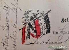 Cartolina soldato prussiano impiegato sul fronte mentre scrive alla propria famiglia (GERMANIA WW1)