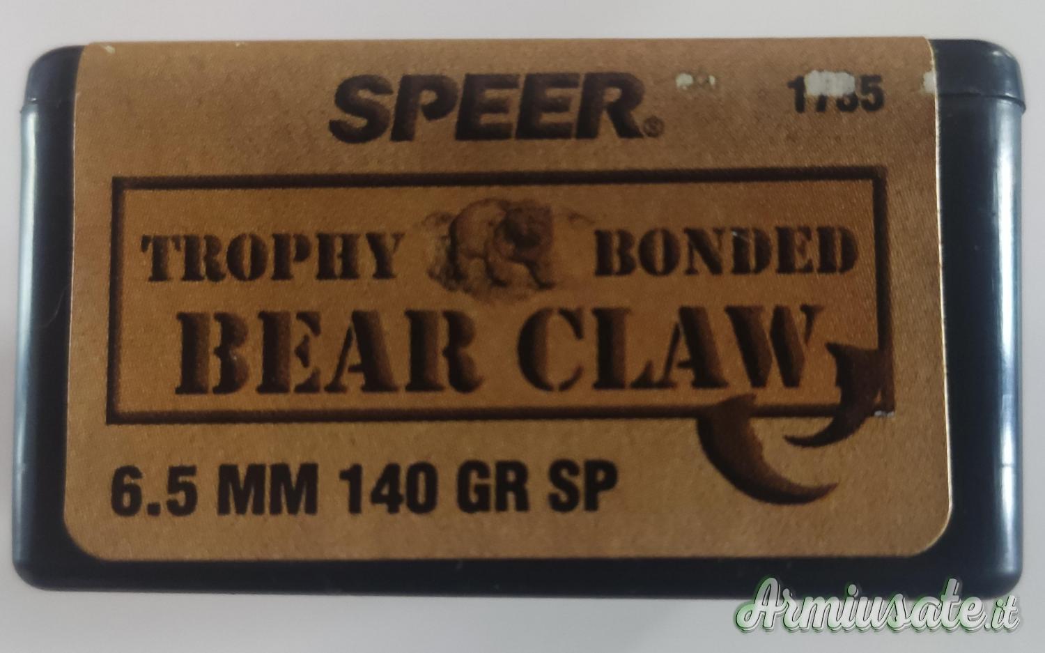 Speer palle cal. 6,5 140 grs SP Bear Claw  Trophy Bonded Speer palle cal. 6,5 140 grs SP Bear Claw  Trophy Bonded