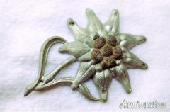 Fregio d'epoca nazista “EDELWEISS” (fiore alpino) per berretti Truppe Jager del HEER Wehrmacht