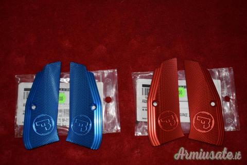 Guancette zigrinate in alluminio Blu e Rosse per CZ 75 SP 01 Shadow.