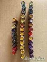 36 cartucce di cartone storiche da caccia, calibro 12 e calibro 20, tutte diverse