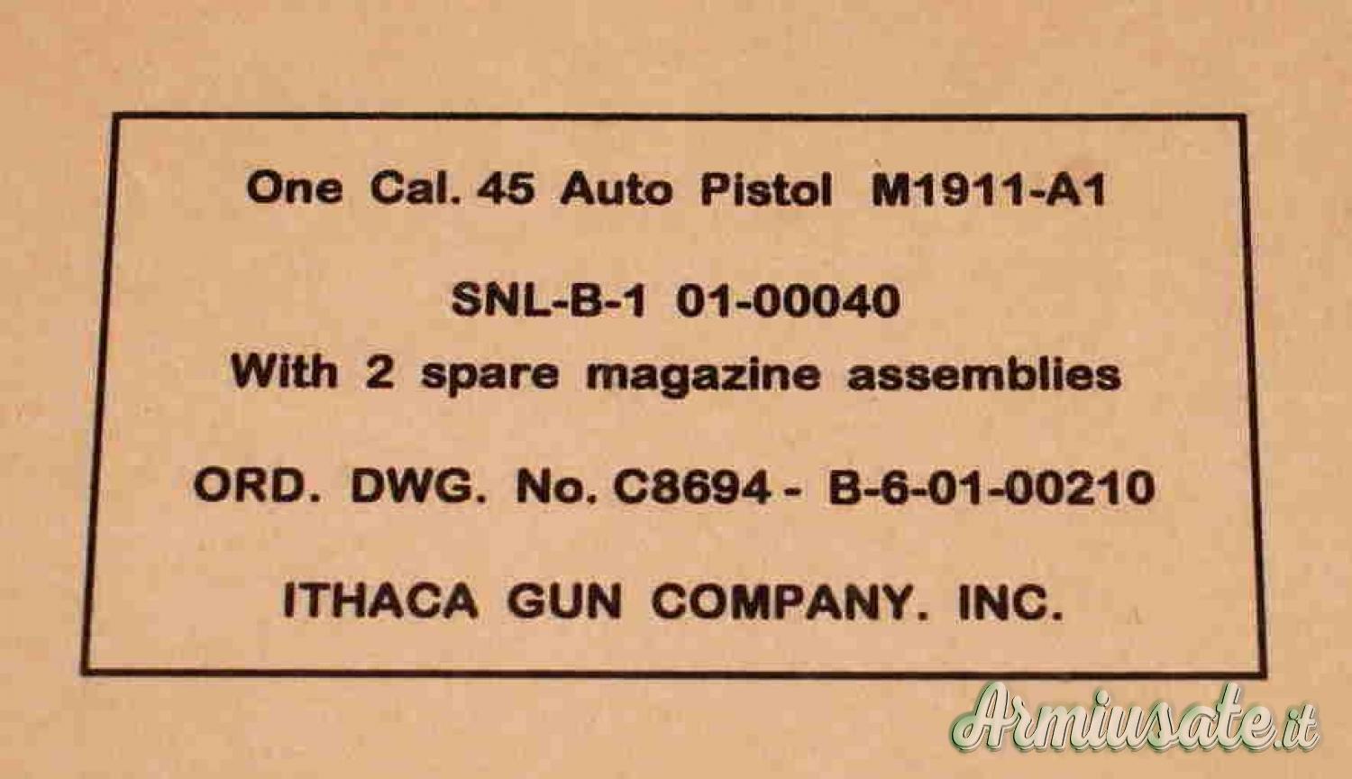 Scatola per Ithaca 1911A1 Militare Scatola per Ithaca 1911A1 Militare