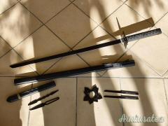 KATANA FANTASY - KATANA NERA Replica COLLEZIONE, Con 4 Kunai E 2 Stelle Ninja KATANA FANTASY - KATANA NERA Replica COLLEZIONE, Con 4 Kunai E 2 Stelle Ninja