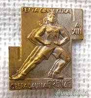 Spilla d’epoca fascista dell’OPERA BALILLA di Firenze rilasciata x festa ginnastica del 1935