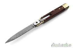 Coltello a scatto Cm.23 Mod.Leverletto Slsw/23 Legno di serpente ( Snake wood ) Damasco