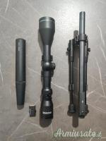 Kit completo accessori: ottica Tasco 3-9x40, moderatore di suono, bipiede regolabile e blocco scina