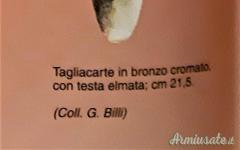 Tagliacarte d'epoca fascista con profilo elmato di “BENITO MUSSOLINI