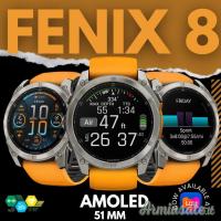 Garmin Fenix 8, calibro 51 mm, con colore Sapphire e arancione