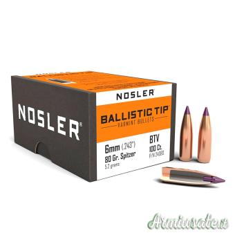 NOSLER Palle Ballistic Tip 243" 80gr SP Purple Tip #24080 (100pz)