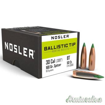 NOSLER Palle Ballistic Tip 308" 168gr SP Green Tip #30168 (50pz)