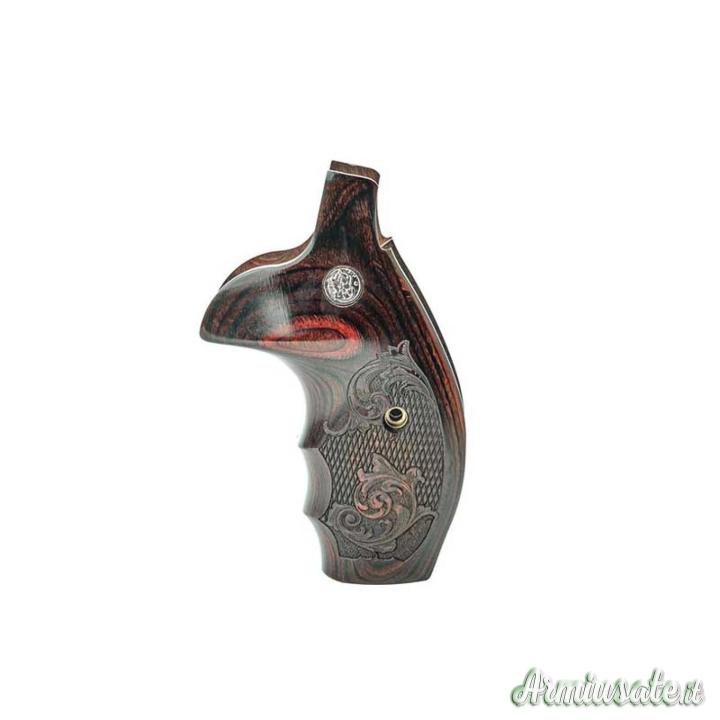 S&W Guance in Legno N Round Rosewood Checkered Engraved with Silver Medallions