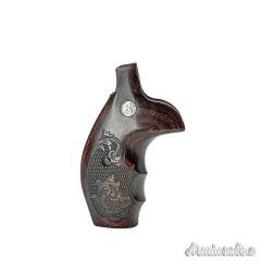 S&W Guance in Legno N Round Rosewood Checkered Engraved with Silver Medallions