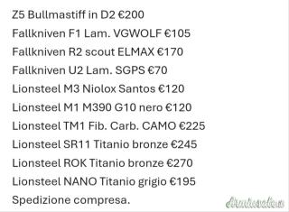 Vendo i seguenti coltelli