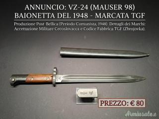 Baionetta  VZ-24 del 1948  Mauser 98  con codice 